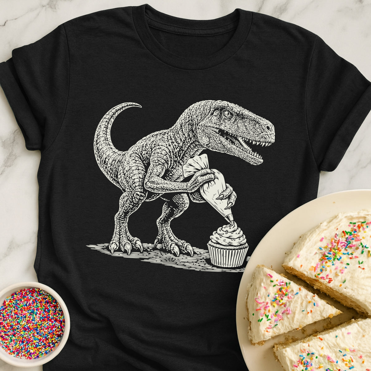 Velociraptor Icing Cupcake T-Shirt