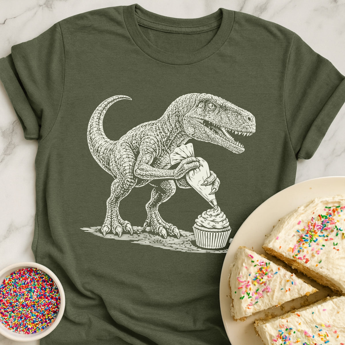 Velociraptor Icing Cupcake T-Shirt